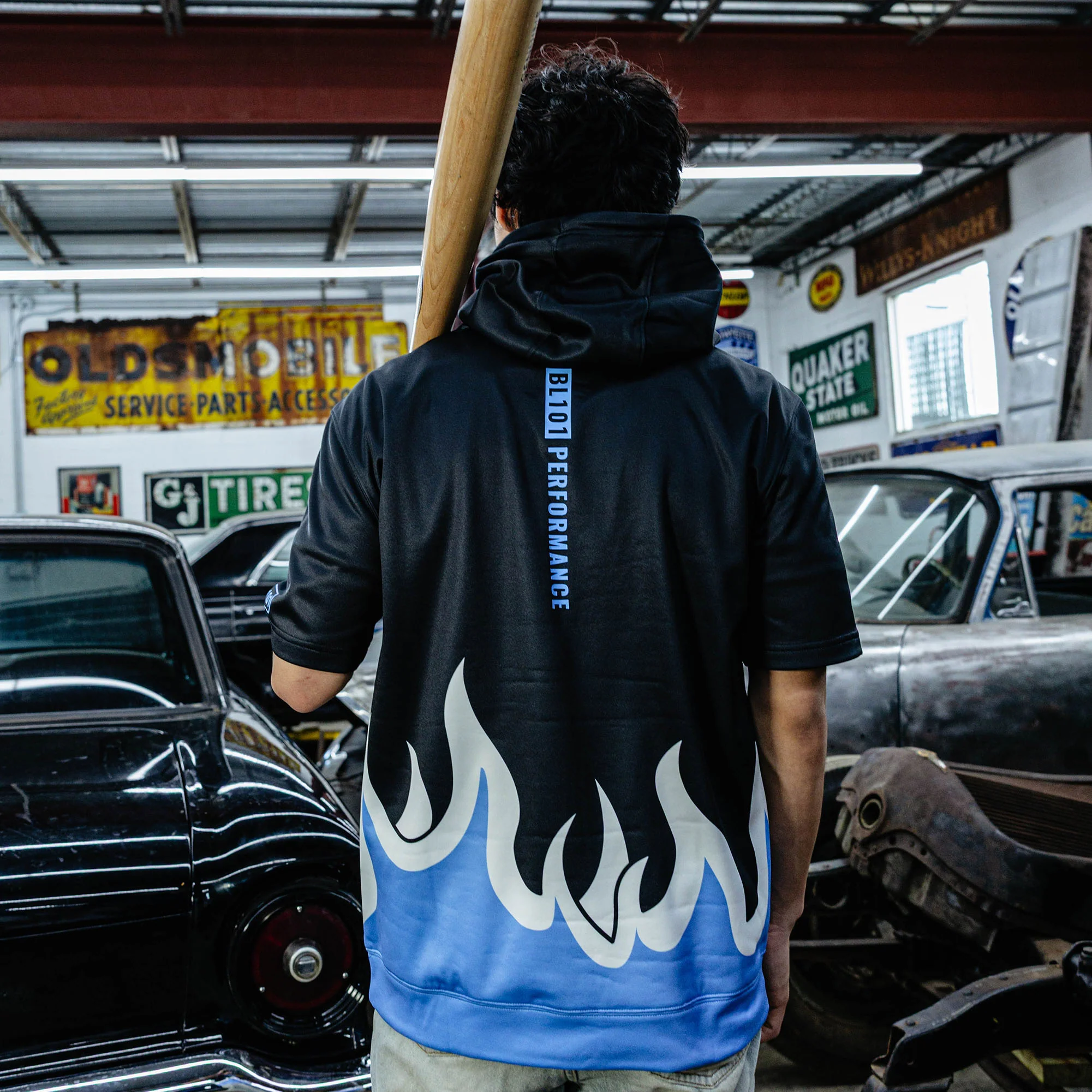 BSBL-SZN V2 Short Sleeve Hoodie - Flames Blue - Image 5