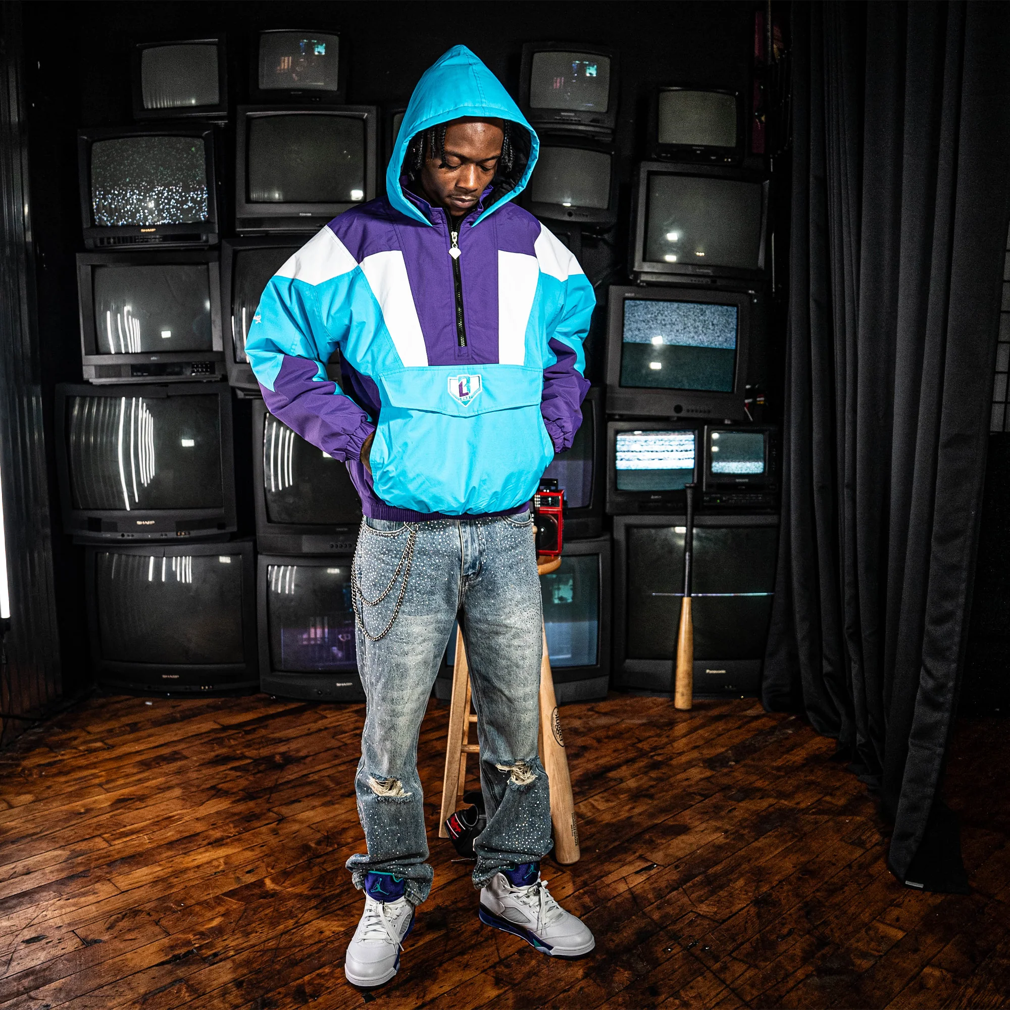 Colorblock Pullover Jacket - Blue/Purple - Image 3