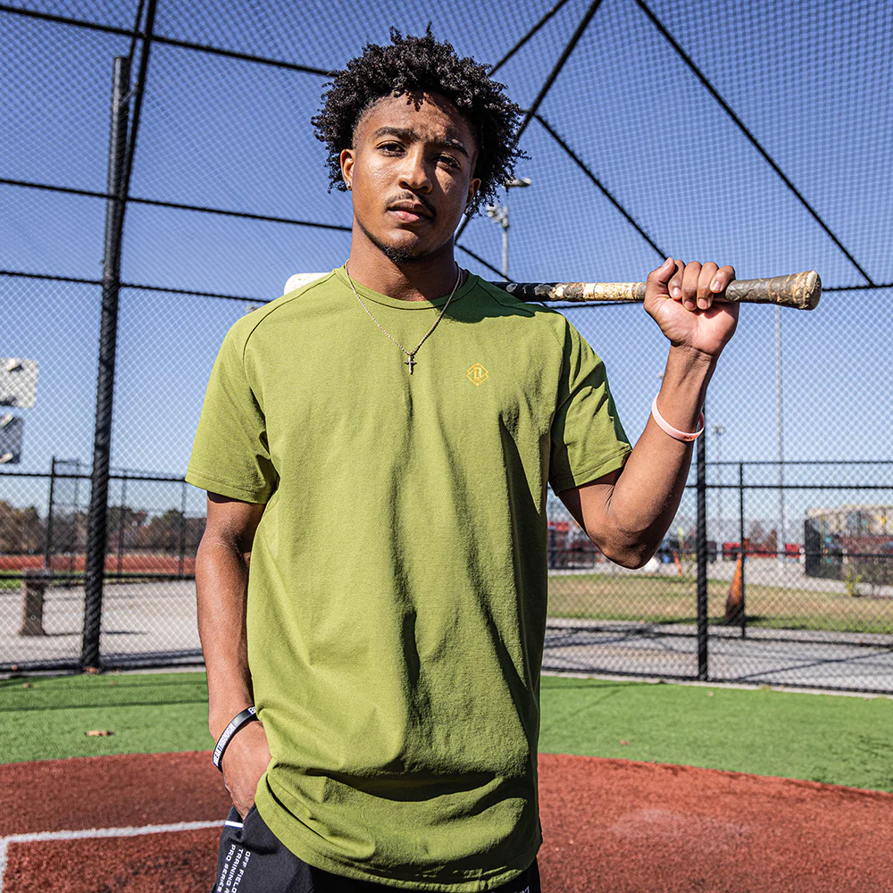 Diamond Tech Tee - Olive Green/Orange - Image 5