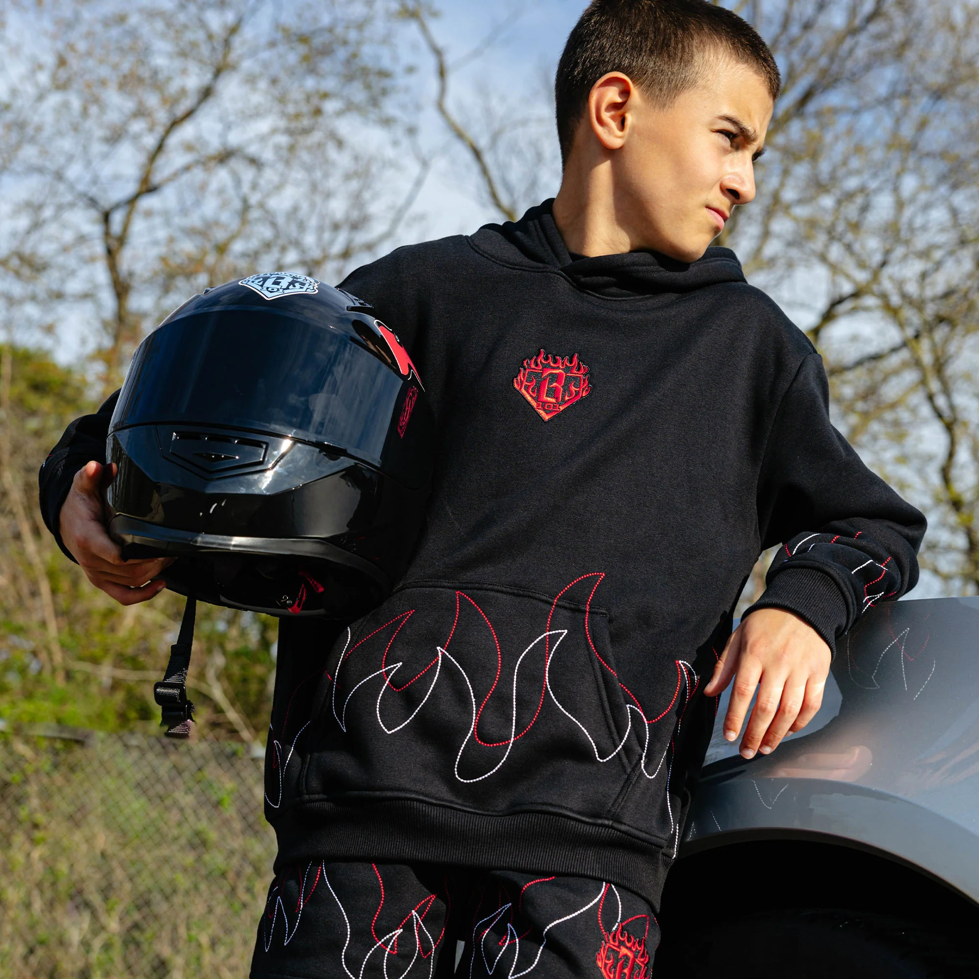 Flames Stitched Youth Hoodie - Image 3