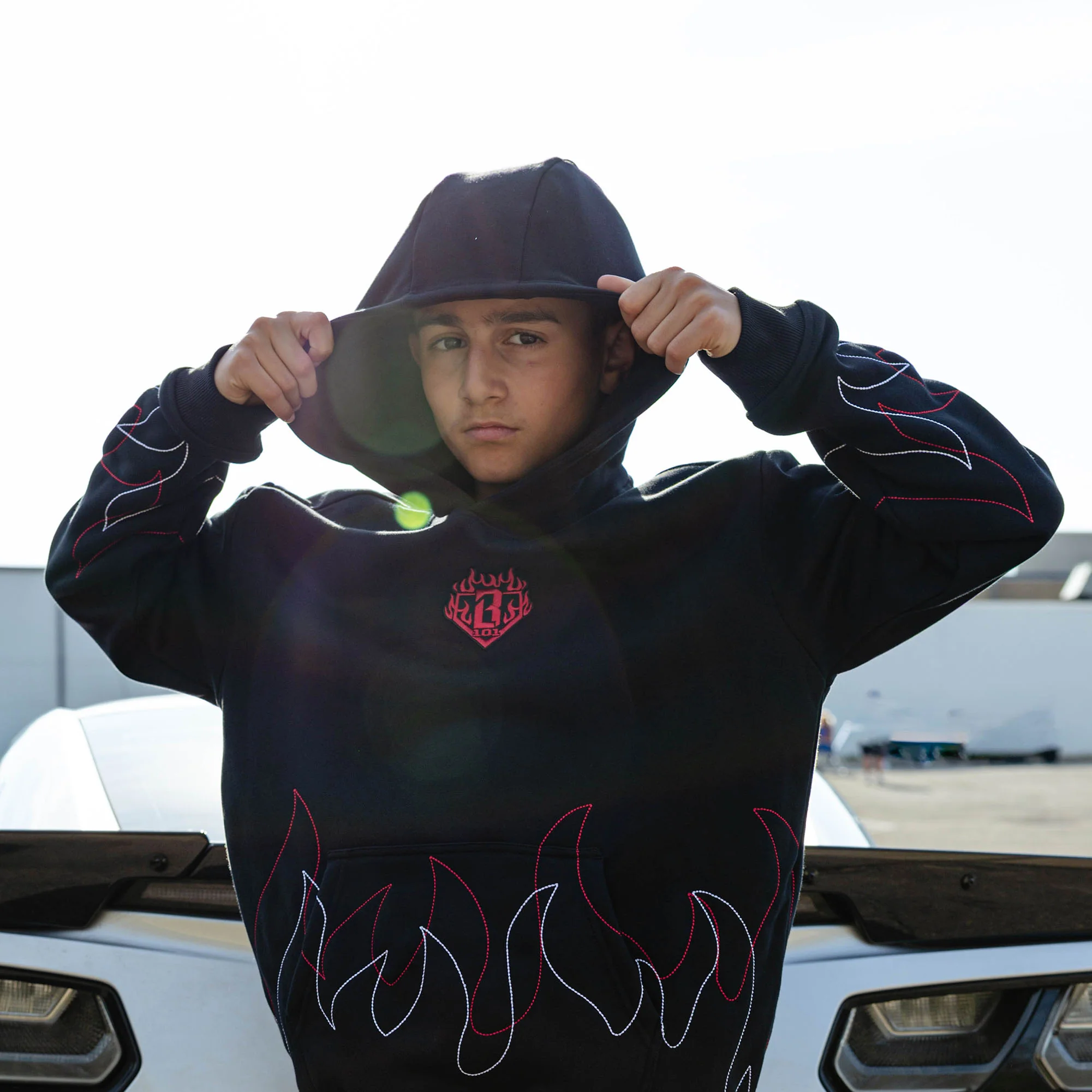 Flames Stitched Youth Hoodie - Image 4