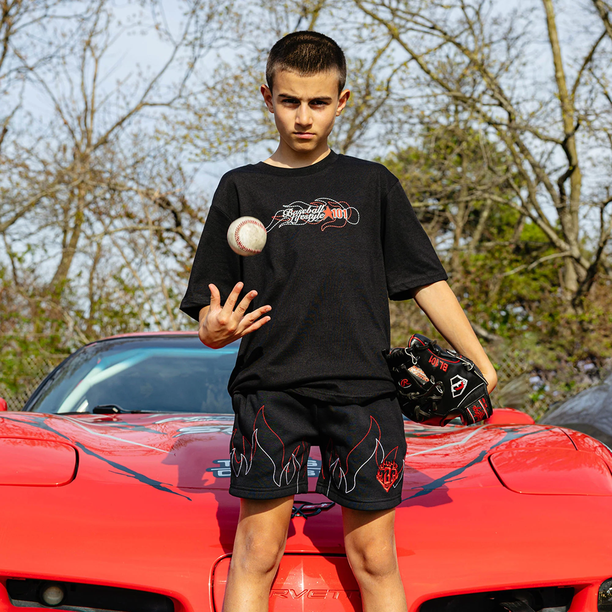 Flames Stitched Youth Tee - Image 3
