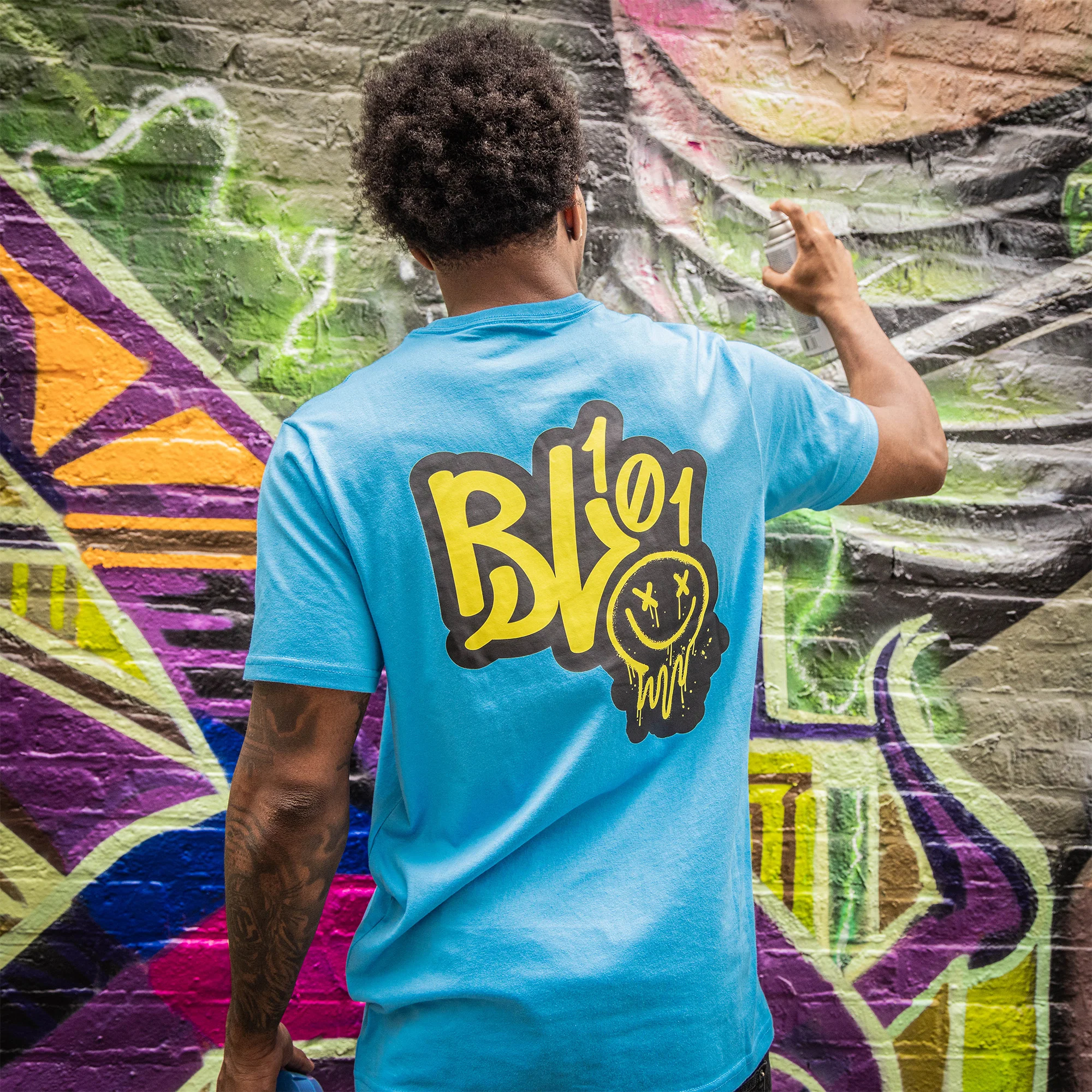 Retro Graffiti Tee - Blue/Yellow - Image 5