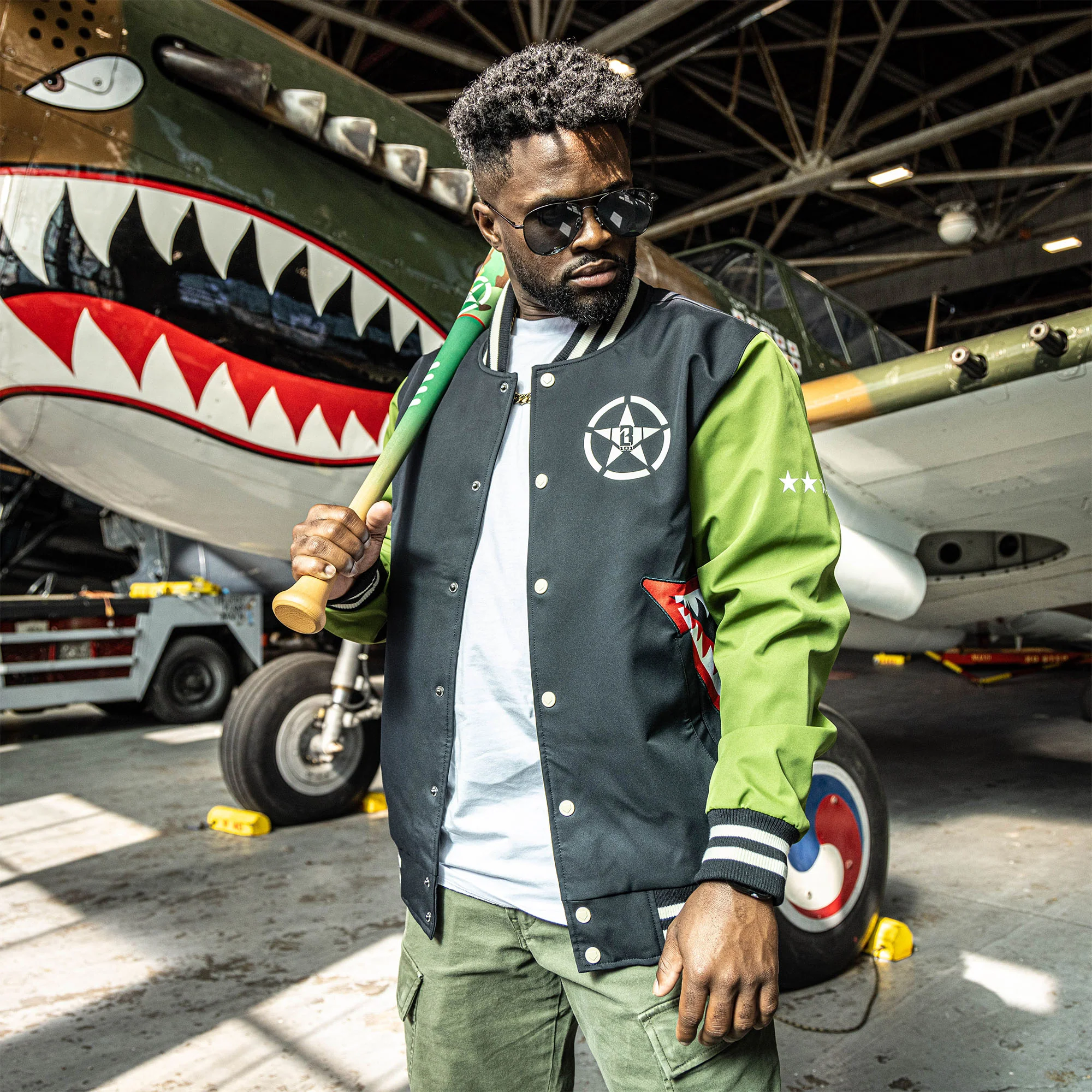 Warhawk Bomber Jacket - Black/Army Green - Image 4